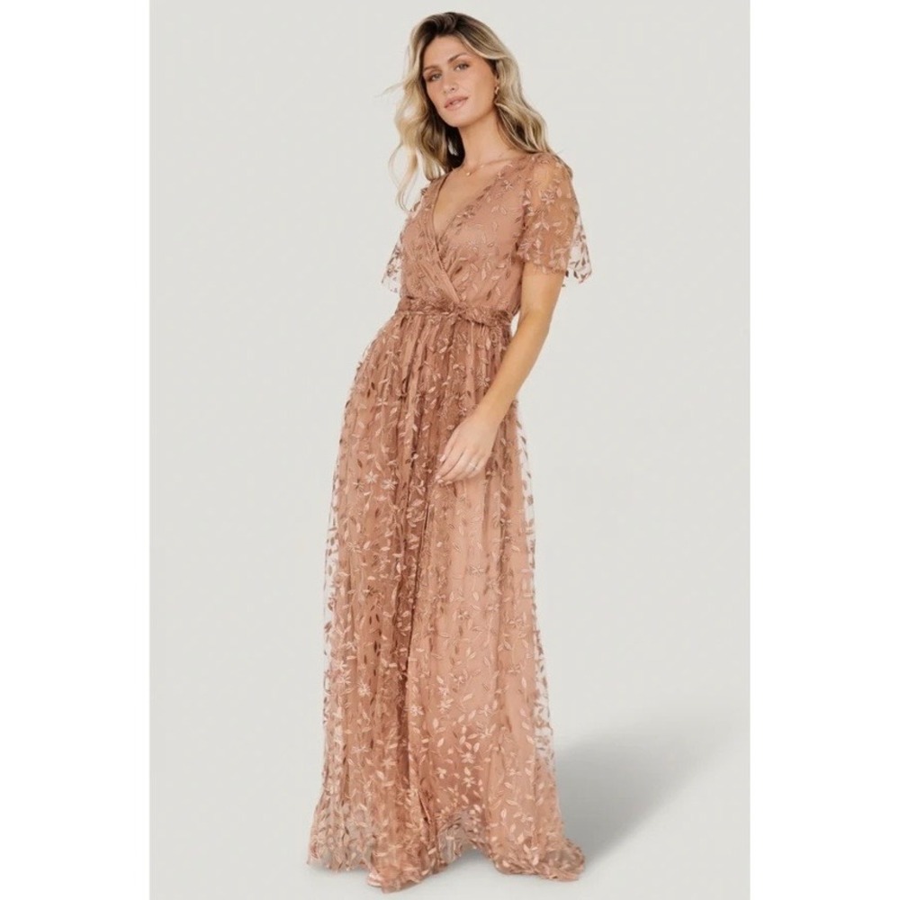 Baltic Born Blush Tan Embroidered Maxi Dress